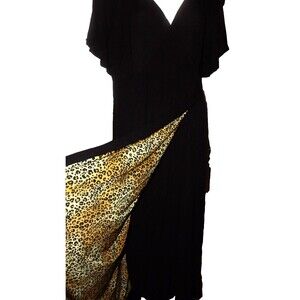 The Oblong Box Shop XL 1X Rare Wrap Dress Black and Cheetah Print Hooded Maxi